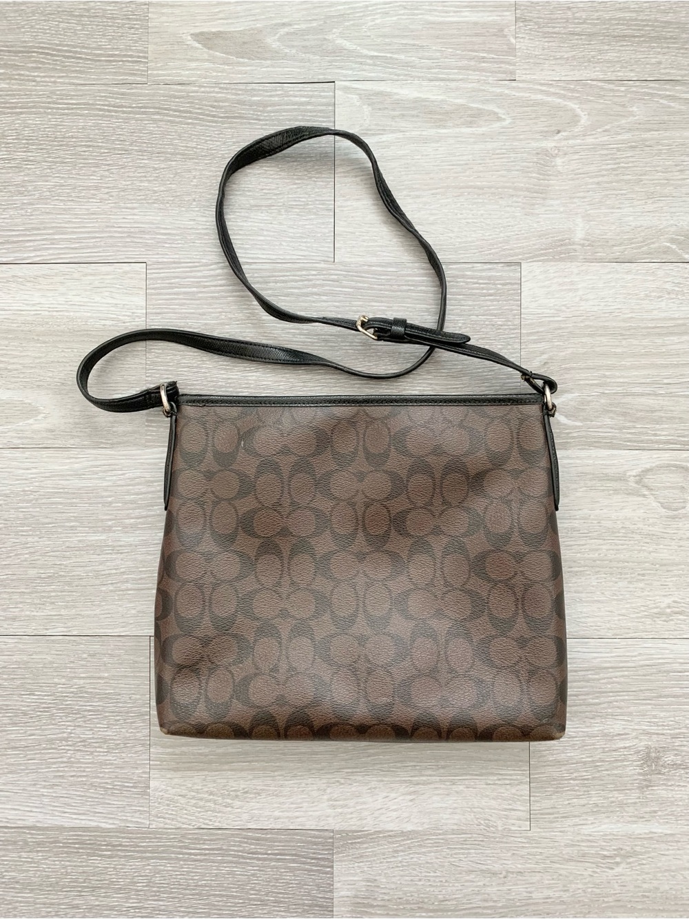 Coach Brown White Monogram Signature File Crossbody Bag - Picture 9 of 10